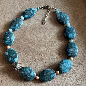 Stunning Sea sediment blue jasper stone Statement necklace from Thailand